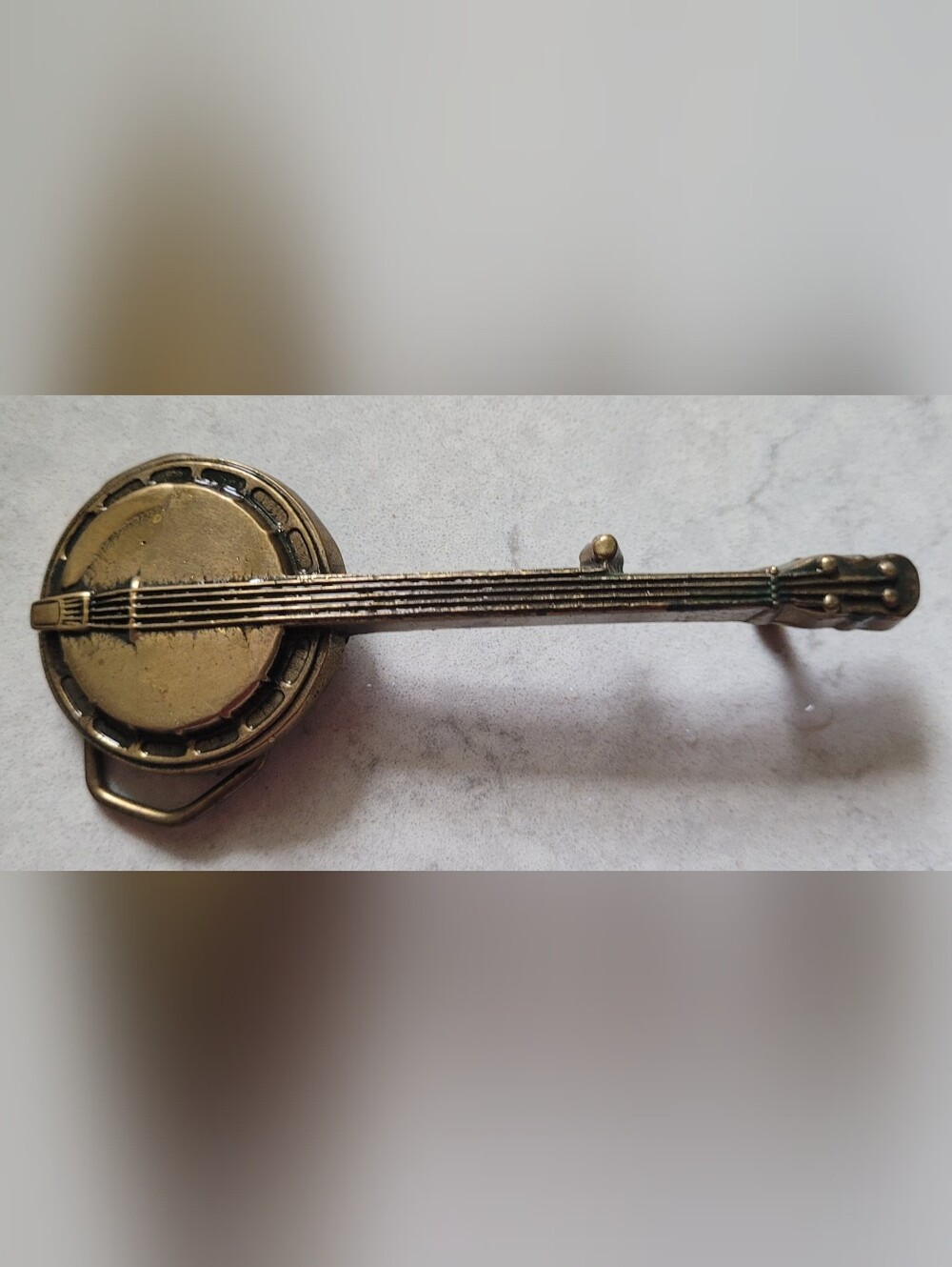 Vintage 1978 Solid Brass Banjo Belt Buckle